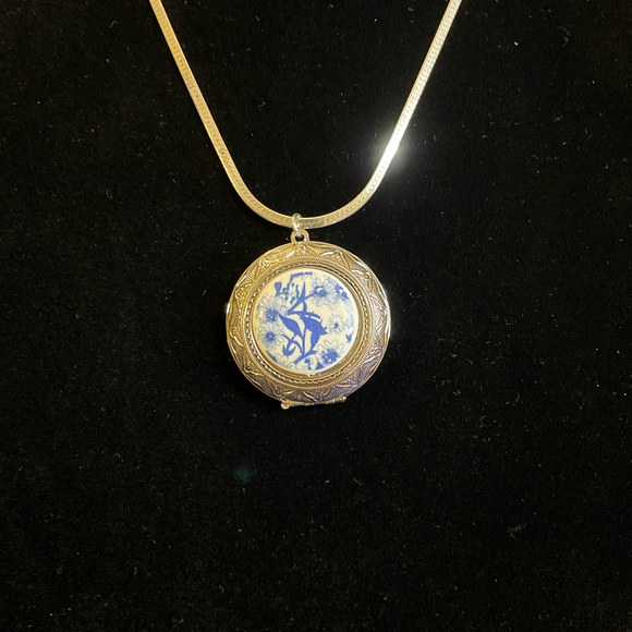 Blue and White Pendant on Sterling Silver Chain - Picture 1 of 8